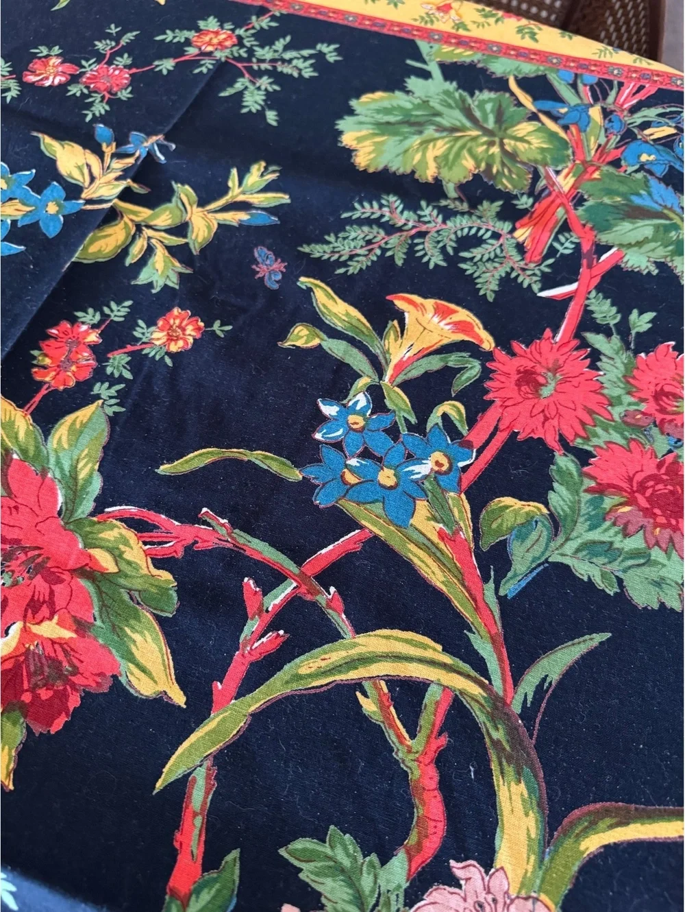 Rare Mackenzie-Childs Botaniste Cotton Table Topper 54x54